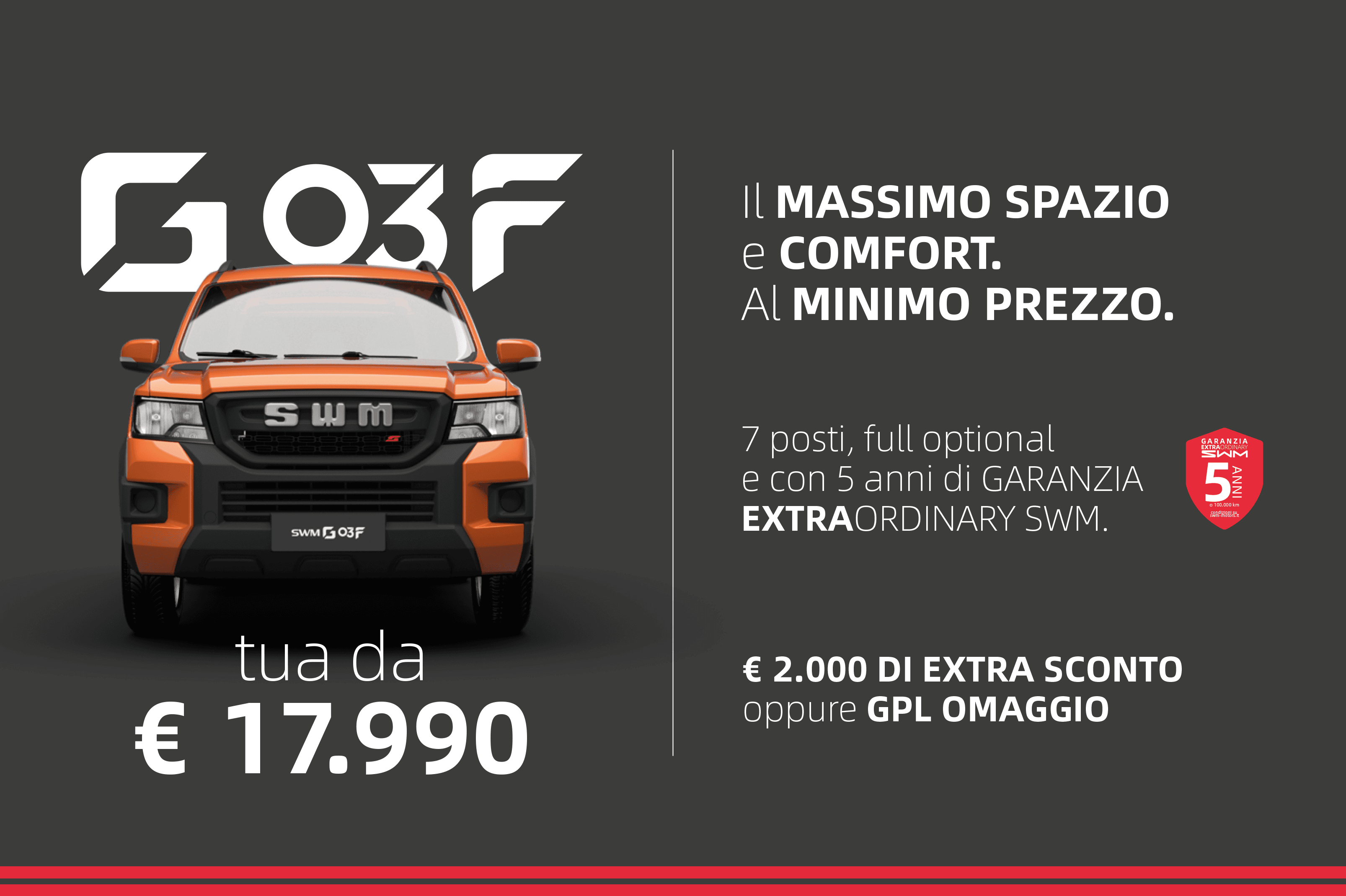Auto SWM G03F arancione, offerta speciale.